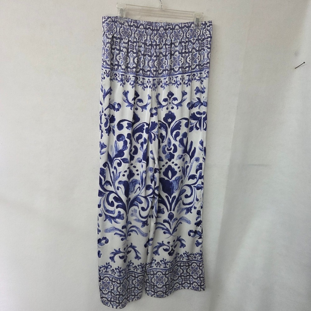 Rachel Zoe Grecian White and Blue Wide Leg Jumpsuit Pants- M - Picture 2 of 8
